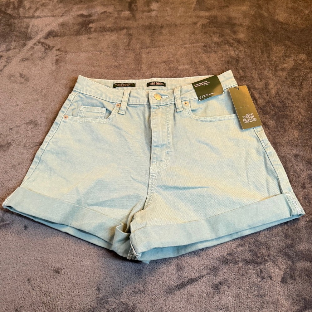 Wild Fable Blue/Green High Rise Rolled Cuff Denim‎ Shorts Womens Size 2 NWT